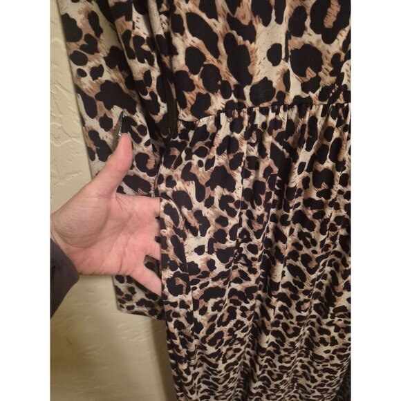 Leopard Print Long Sleeve Midi Dress S - Picture 2 of 4